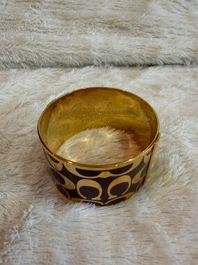 Coach Gold-Tone Signature Cuff Bracelet in Burgundy & Gold